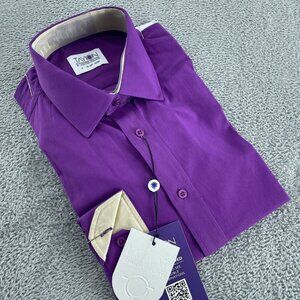 Mens Tayion Purple Solid Dress Shirt W/Gold Trim M 15-15.5 32/33 NWT 3352